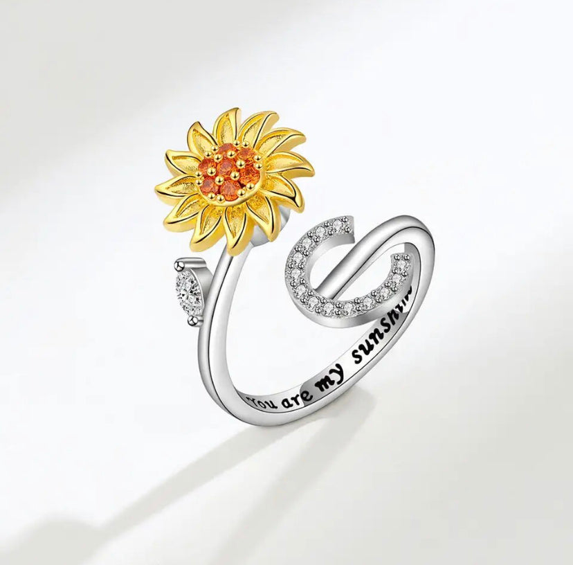 Spinning Sunflower Initial Anxiety Ring