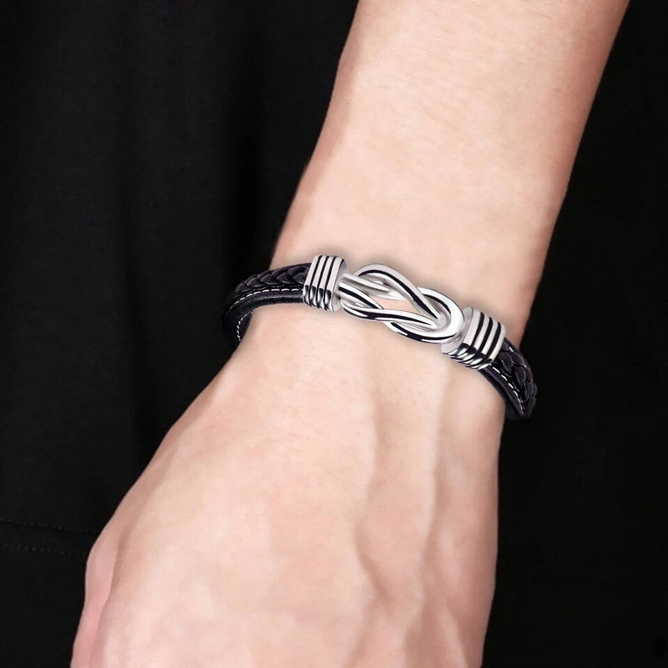 Bracelet à nœud en cuir tressé