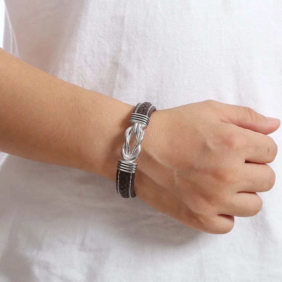 Bracelet à nœud en cuir tressé