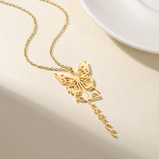 Birthday Butterfly Name Necklace