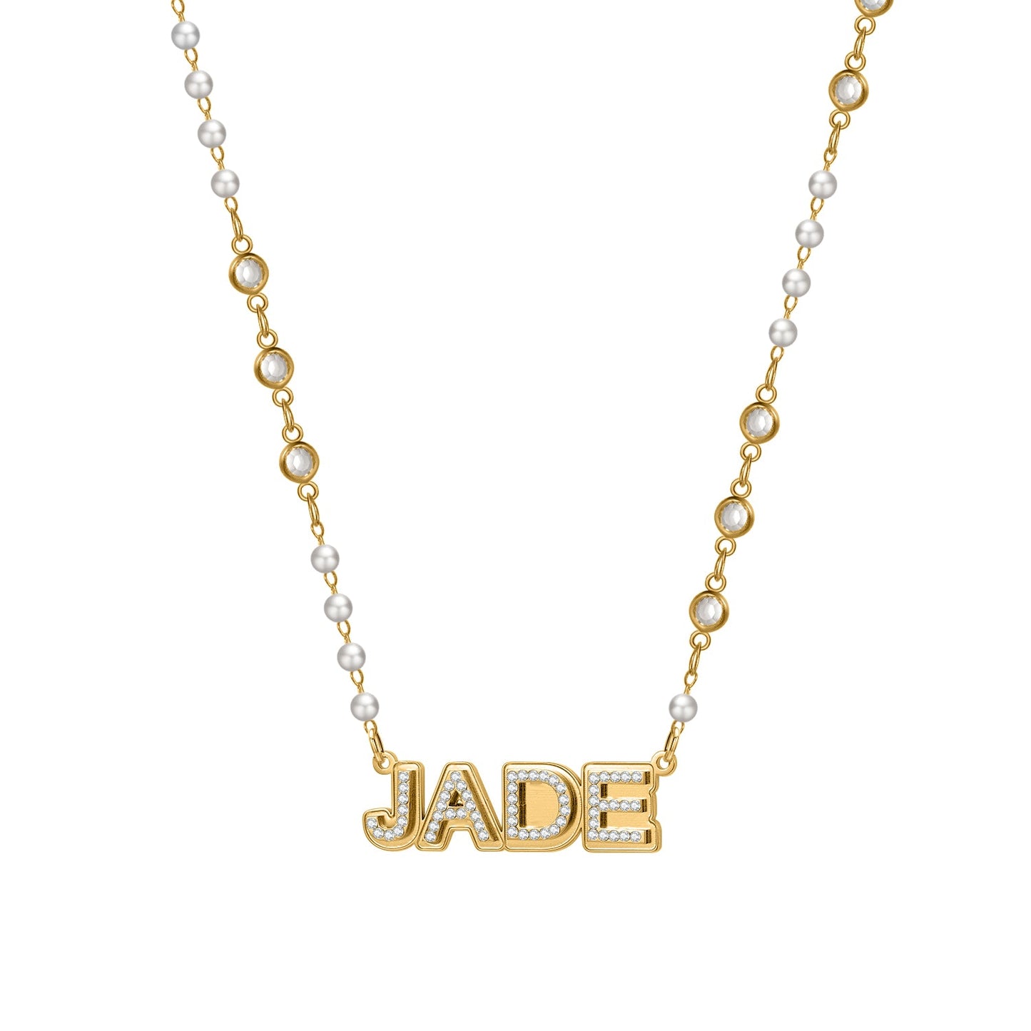 Double Layer Crystal Name Pearl Necklace