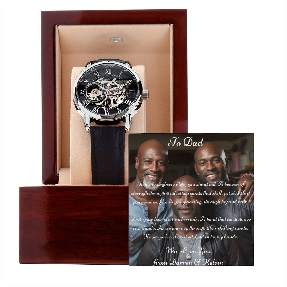 Fathers Day Gift| Custom Message Card, Luxury Box & Openwork Watch