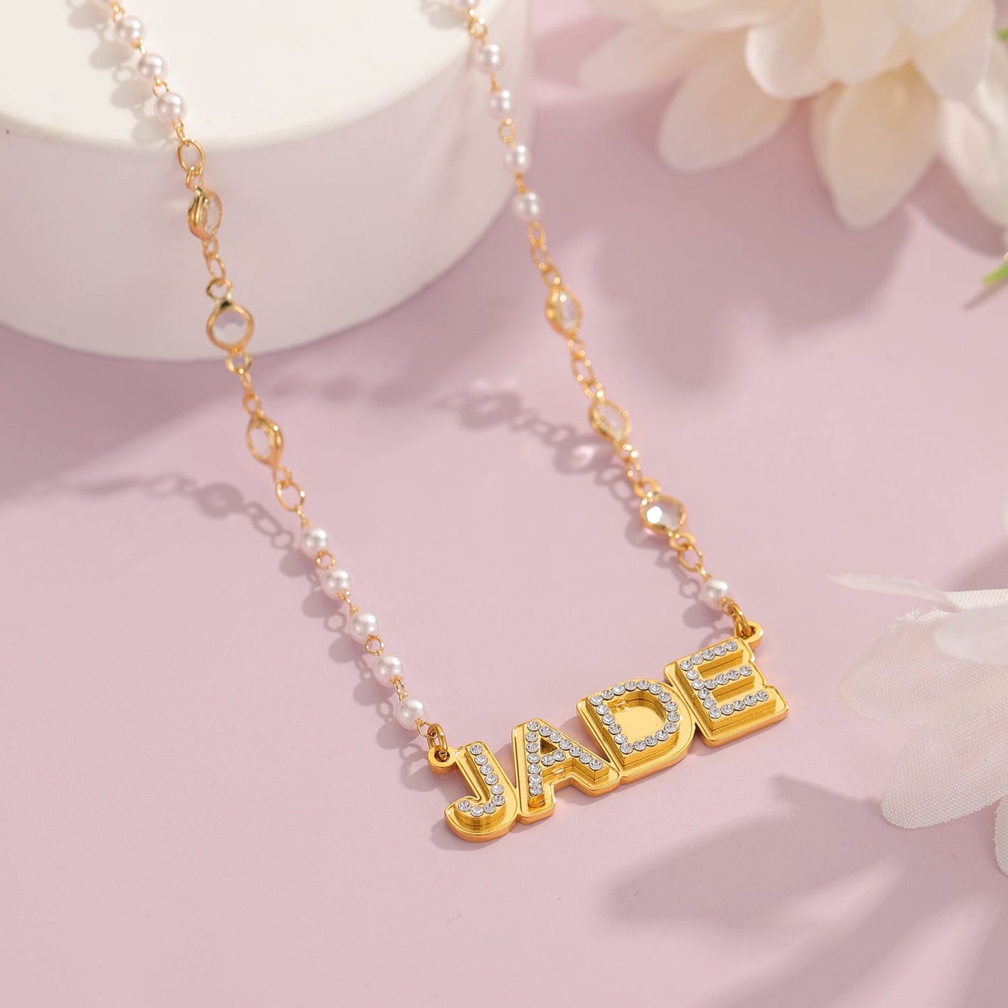 Double Layer Crystal Name Pearl Necklace