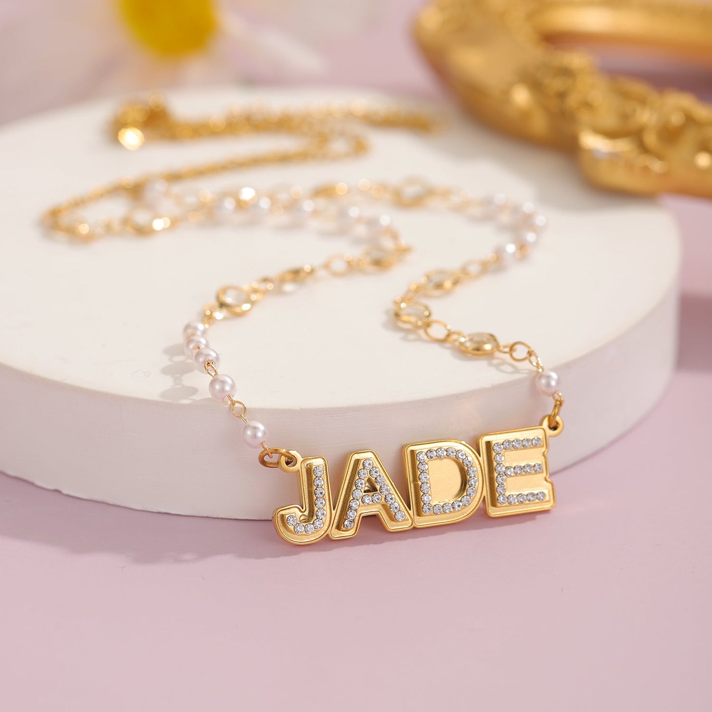 Double Layer Crystal Name Pearl Necklace