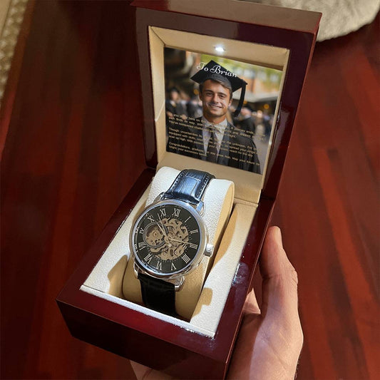 Regalo de graduación para hijo | Tarjeta de mensaje personalizada, caja de lujo y reloj Openwork