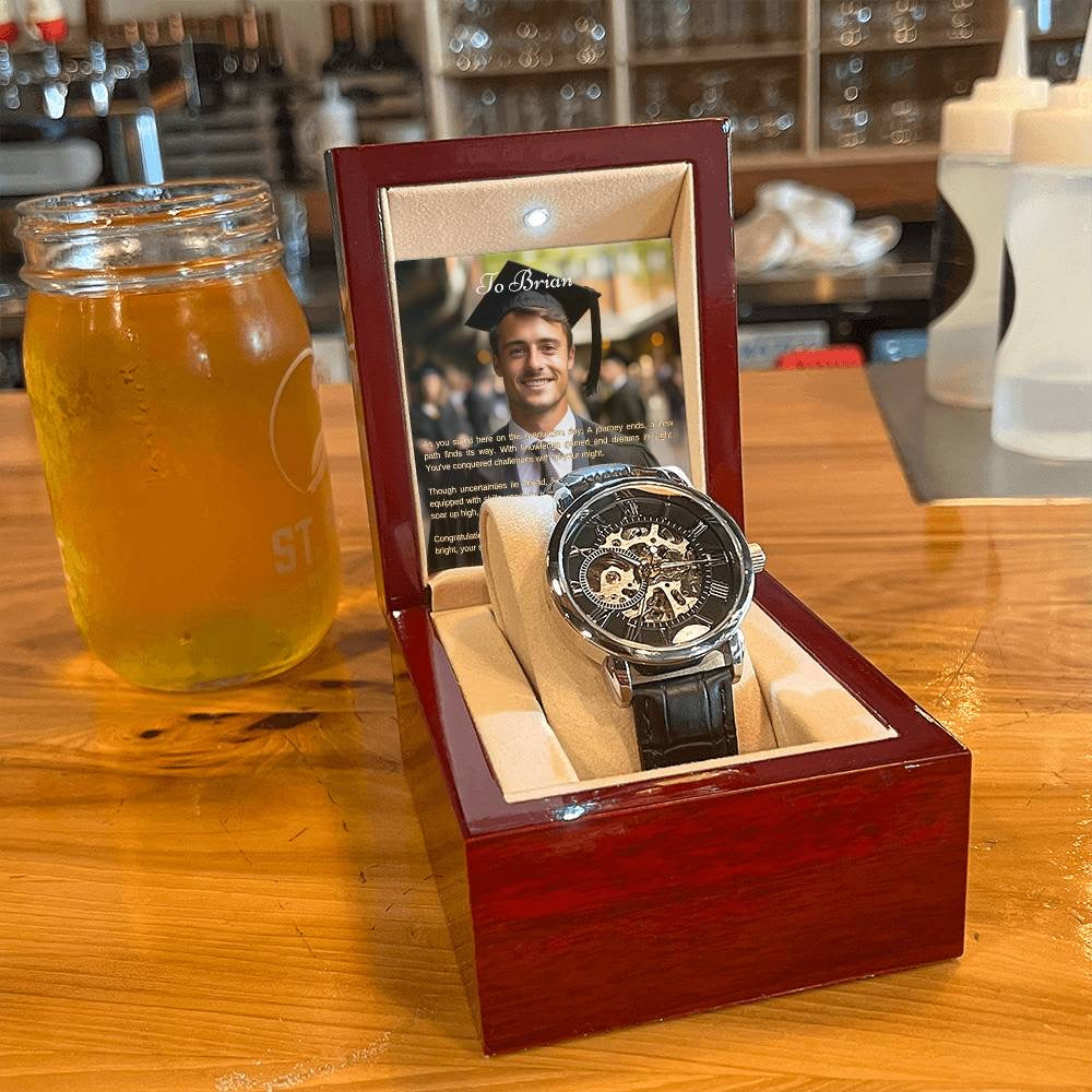 Graduation Gift For Son | Custom Message Card, Luxury Box & Openwork Watch