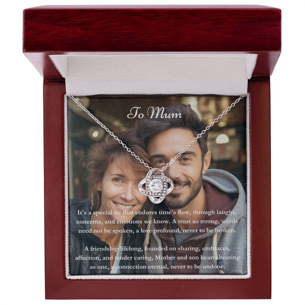 Exclusieve gepersonaliseerde mama & zoon Message Card & Knot -ketting