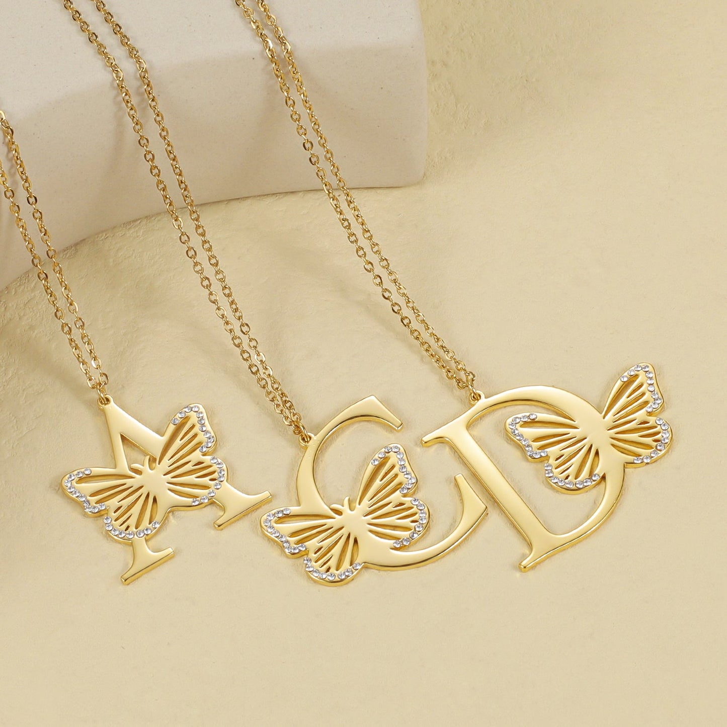 Crystal Butterfly Letter Necklace