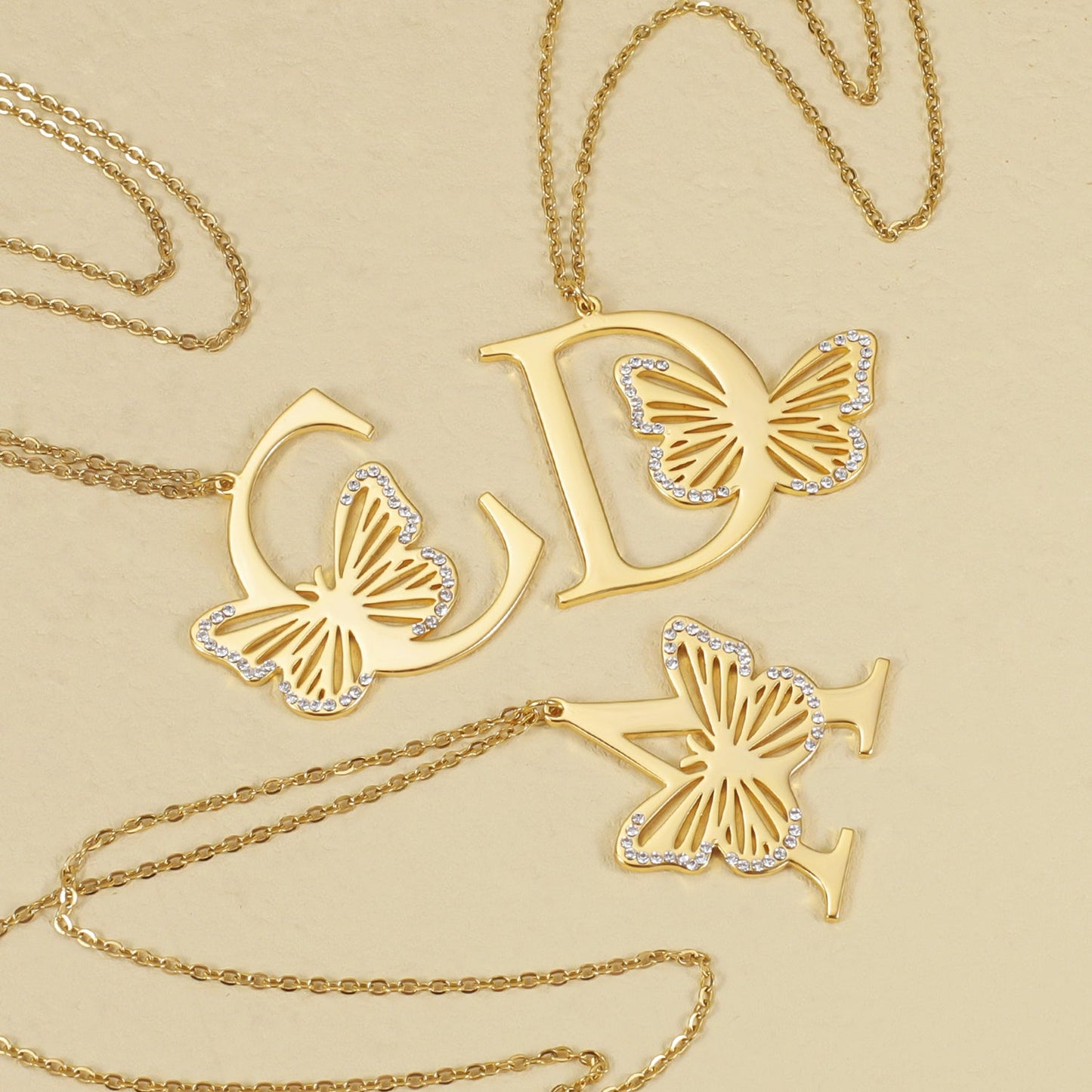 Crystal Butterfly Letter Necklace