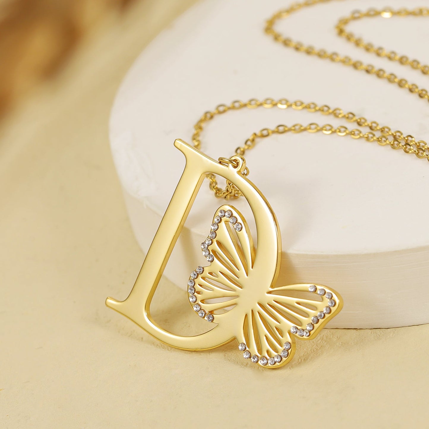 Crystal Butterfly Letter Necklace