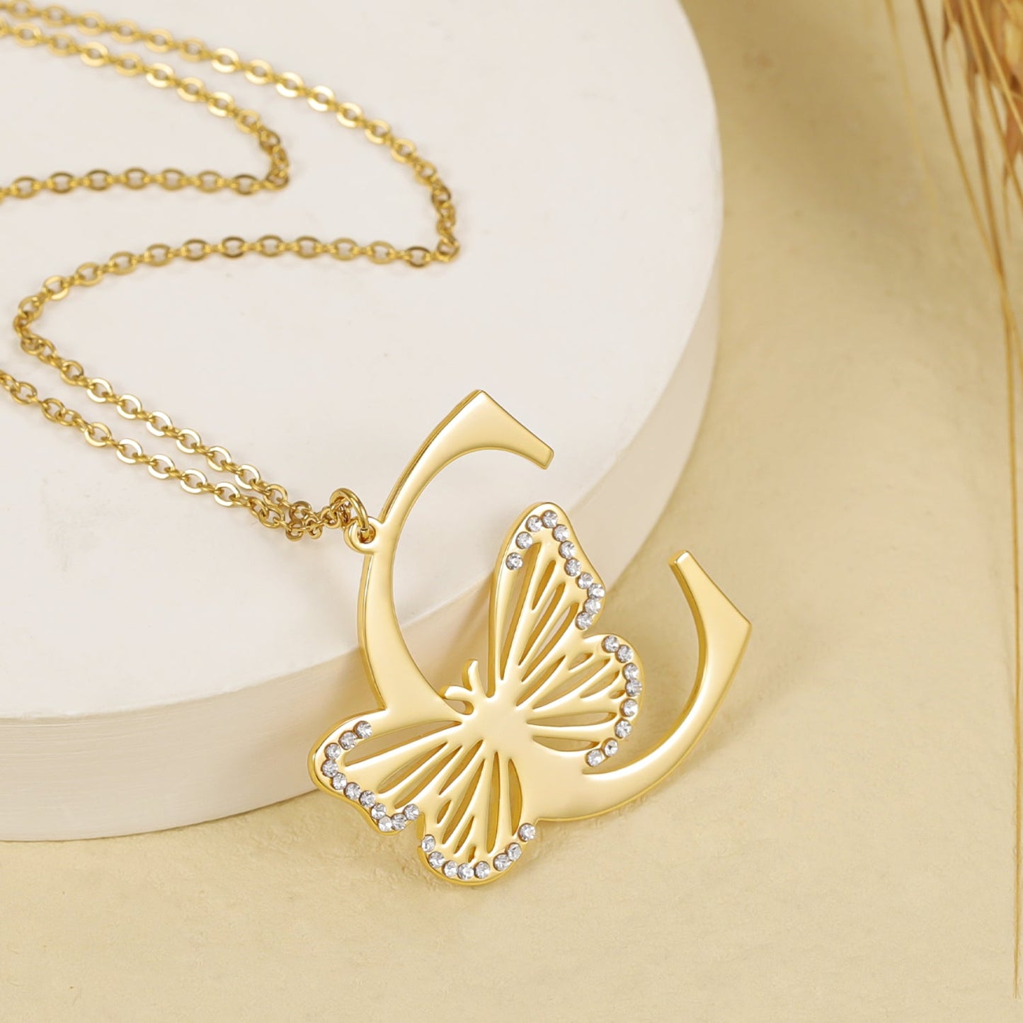 Crystal Butterfly Letter Necklace