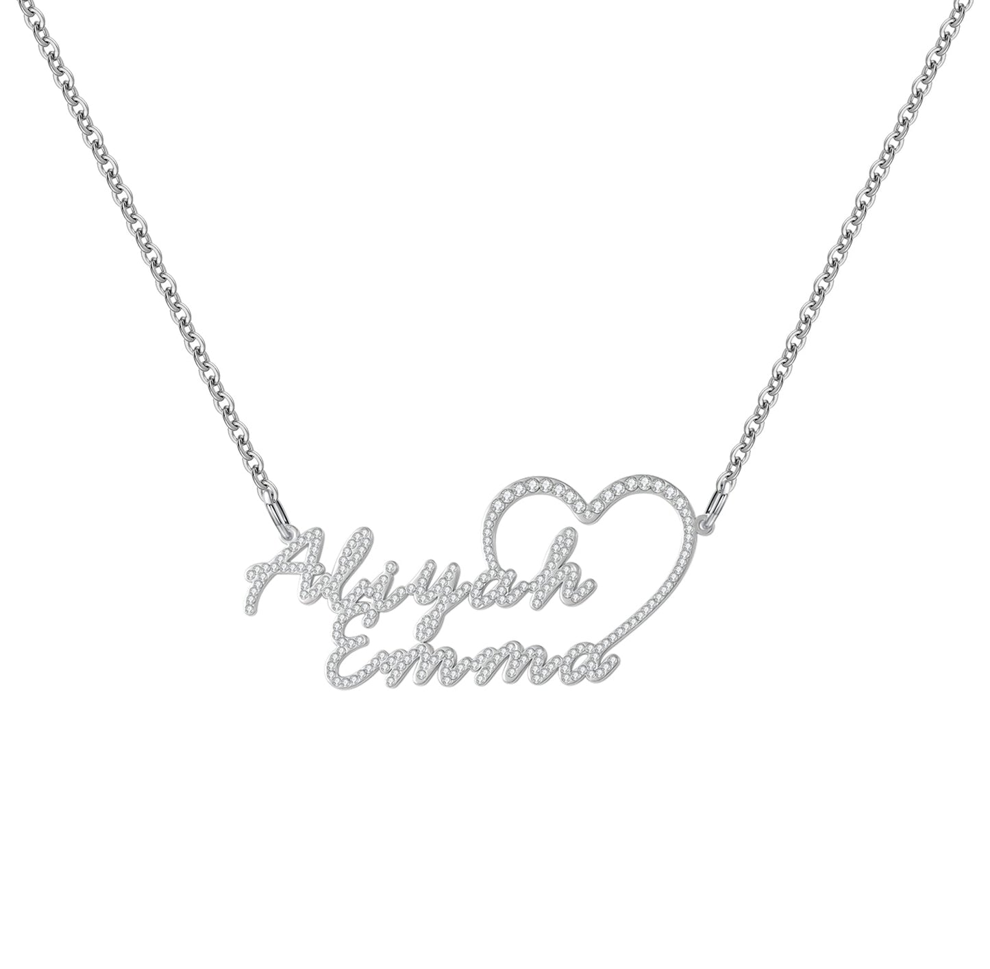 Custom Diamond Heart 2 Name Necklace