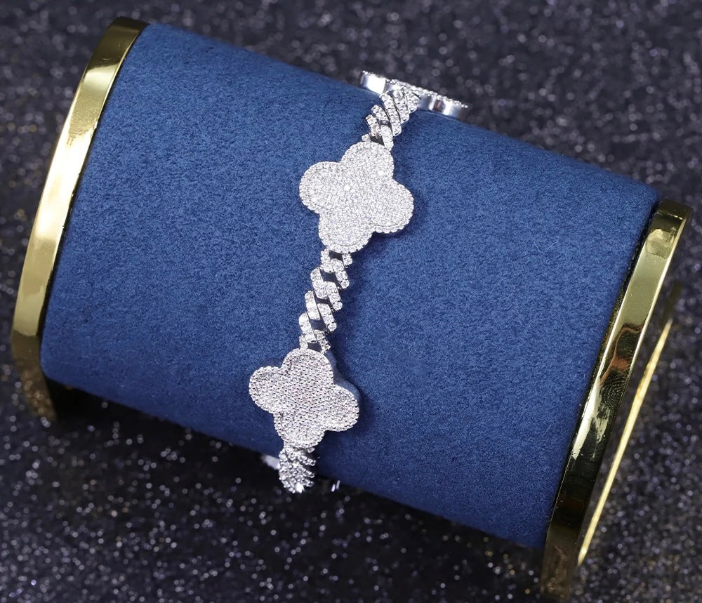 Iced Moissonite Cuban Clover Bracelet