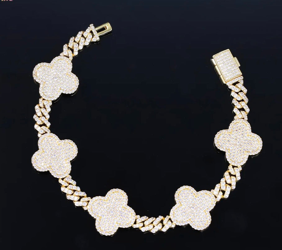 Iced Moissonite Cuban Clover Bracelet