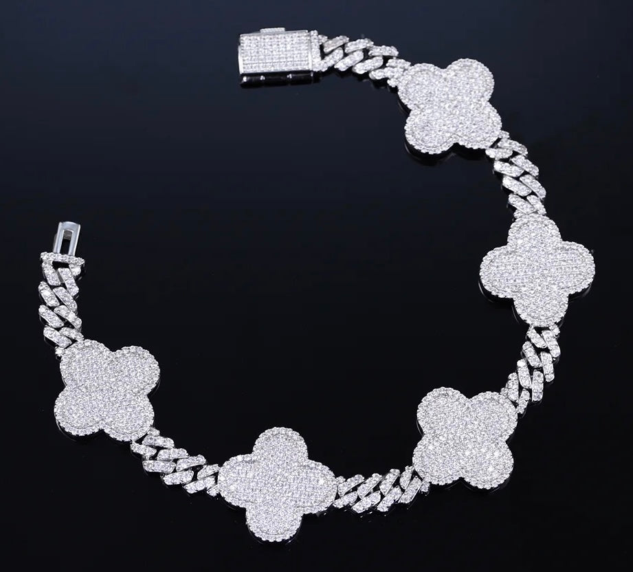 Iced Moissonite Cuban Clover Bracelet