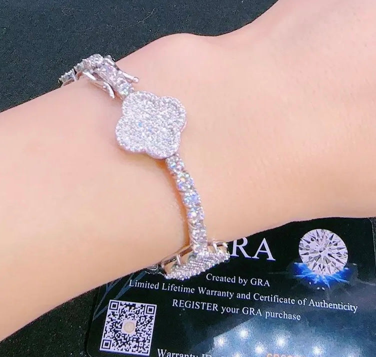 Iced Moissonite Tennis Clover Bracelet