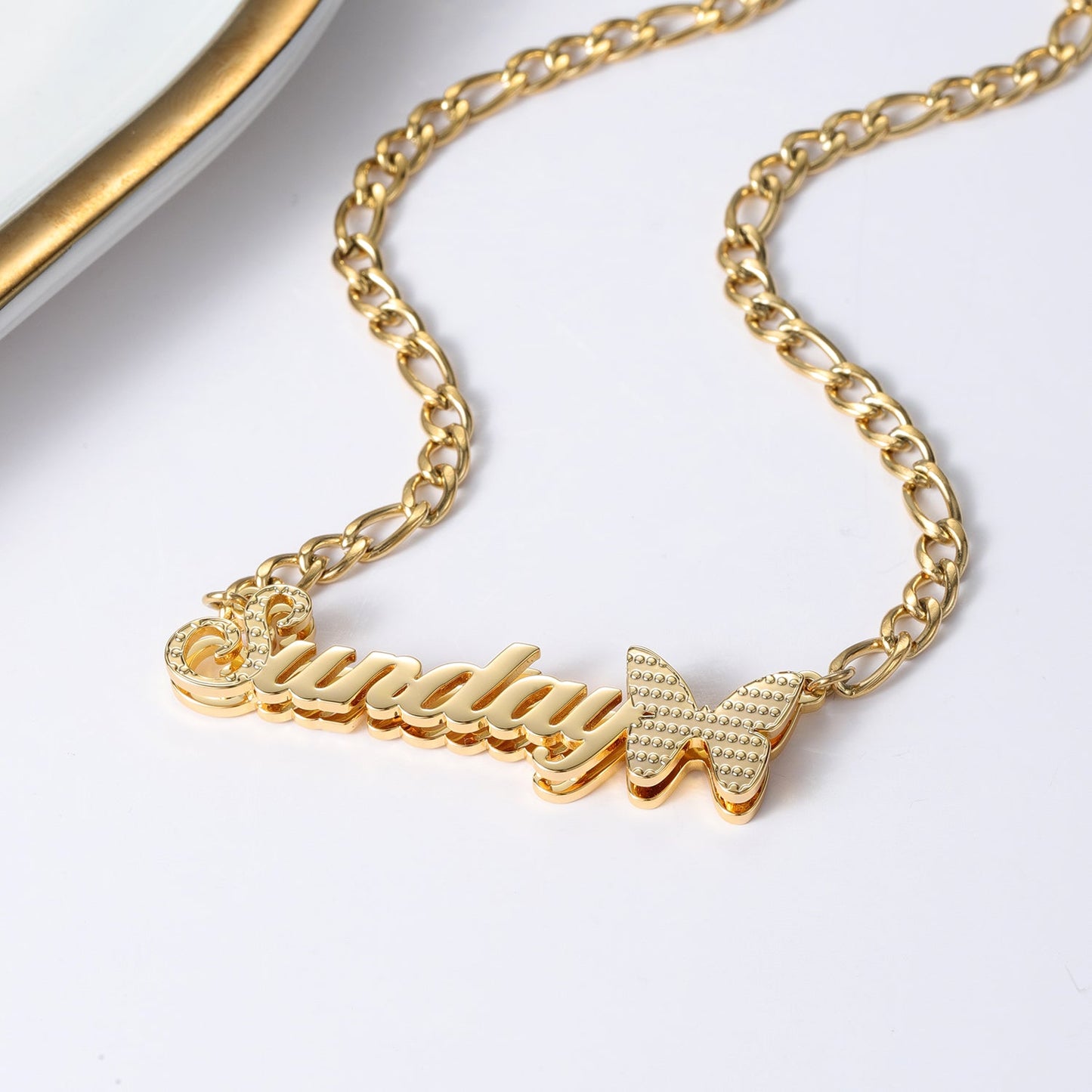 Custom Double Layer Butterfly Nameplate Necklace