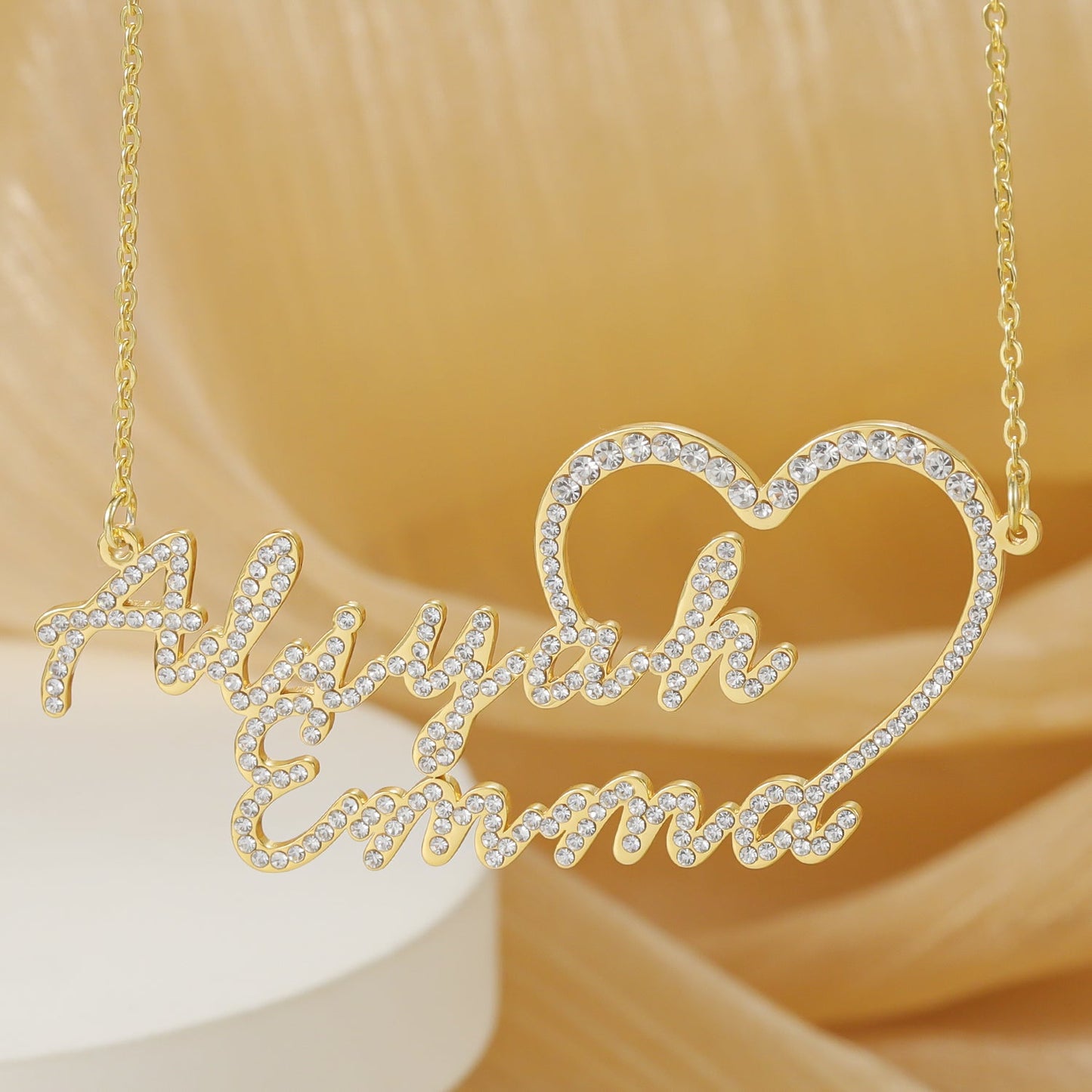 Custom Diamond Heart 2 Name Necklace