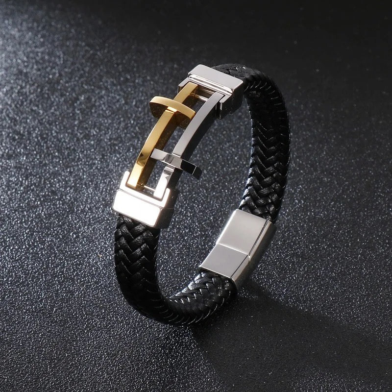 Bracelet à double croix tressé pour hommes exclusifs personnalisés