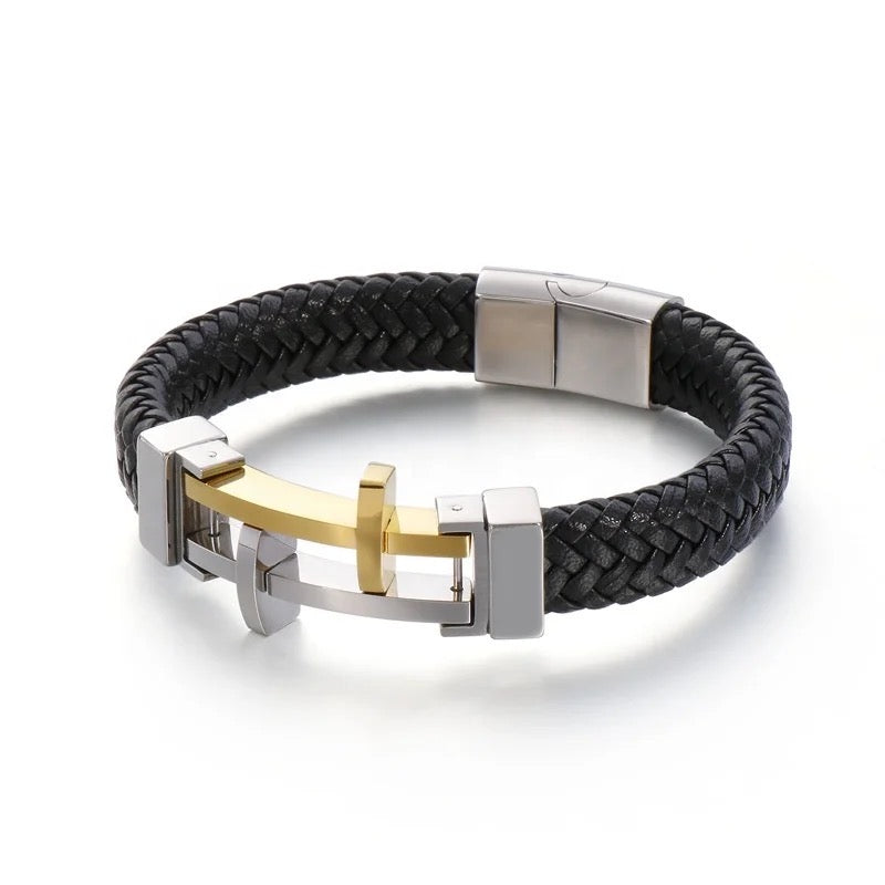 Brazalete de doble cruzado trenzado exclusivo para hombres