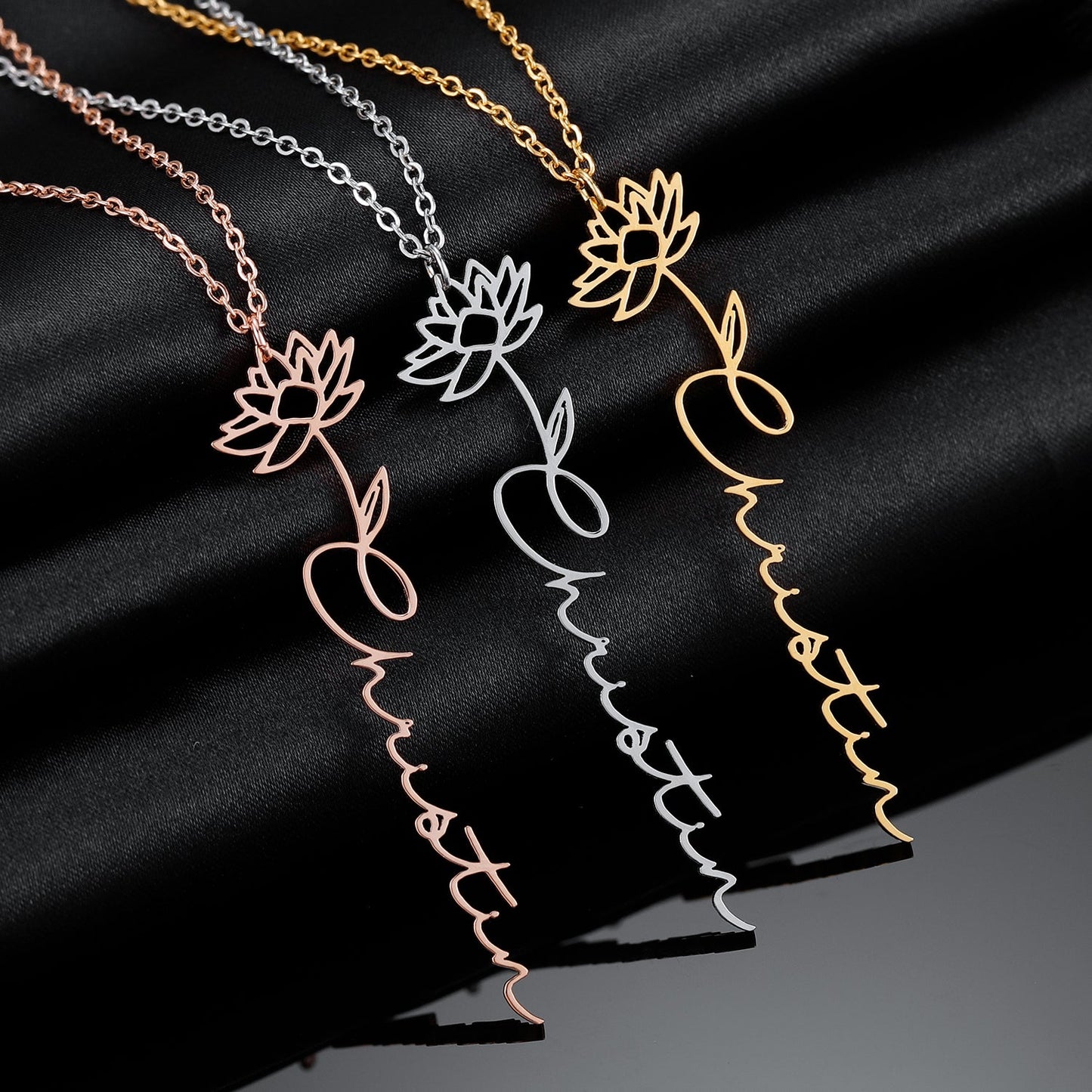 Birth Flower Name Necklace