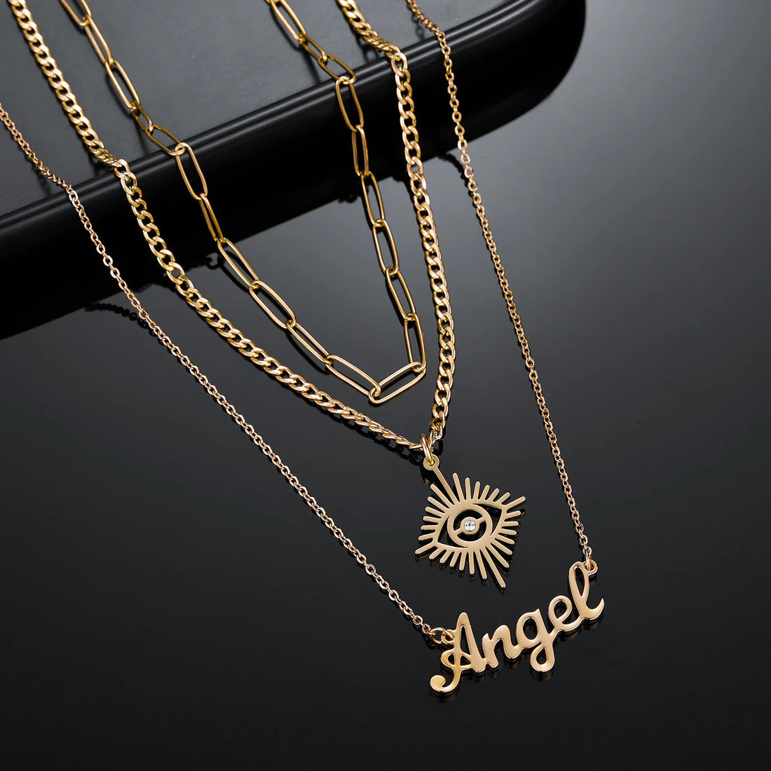 Exclusive Angel Eye Layered Name Necklace