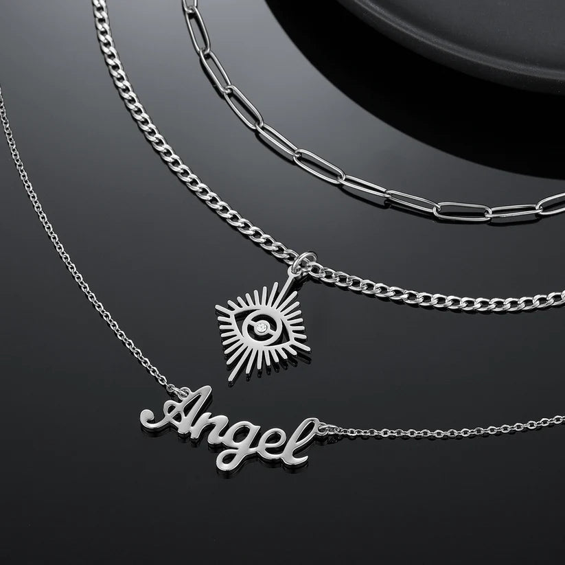 Exclusive Angel Eye Layered Name Necklace