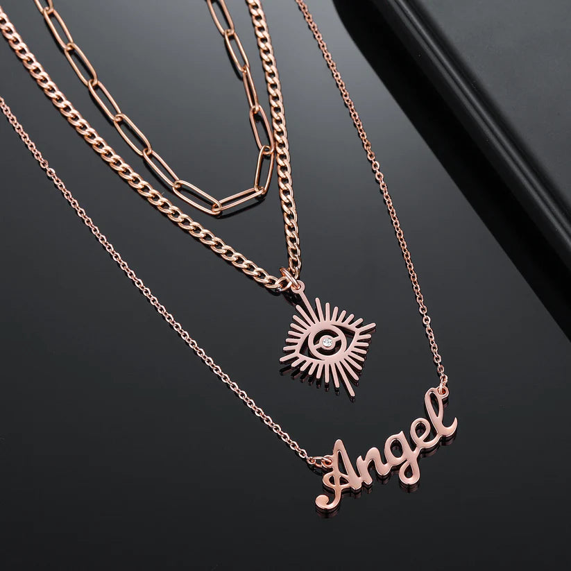 Exclusieve Angel Eye Layered Name ketting