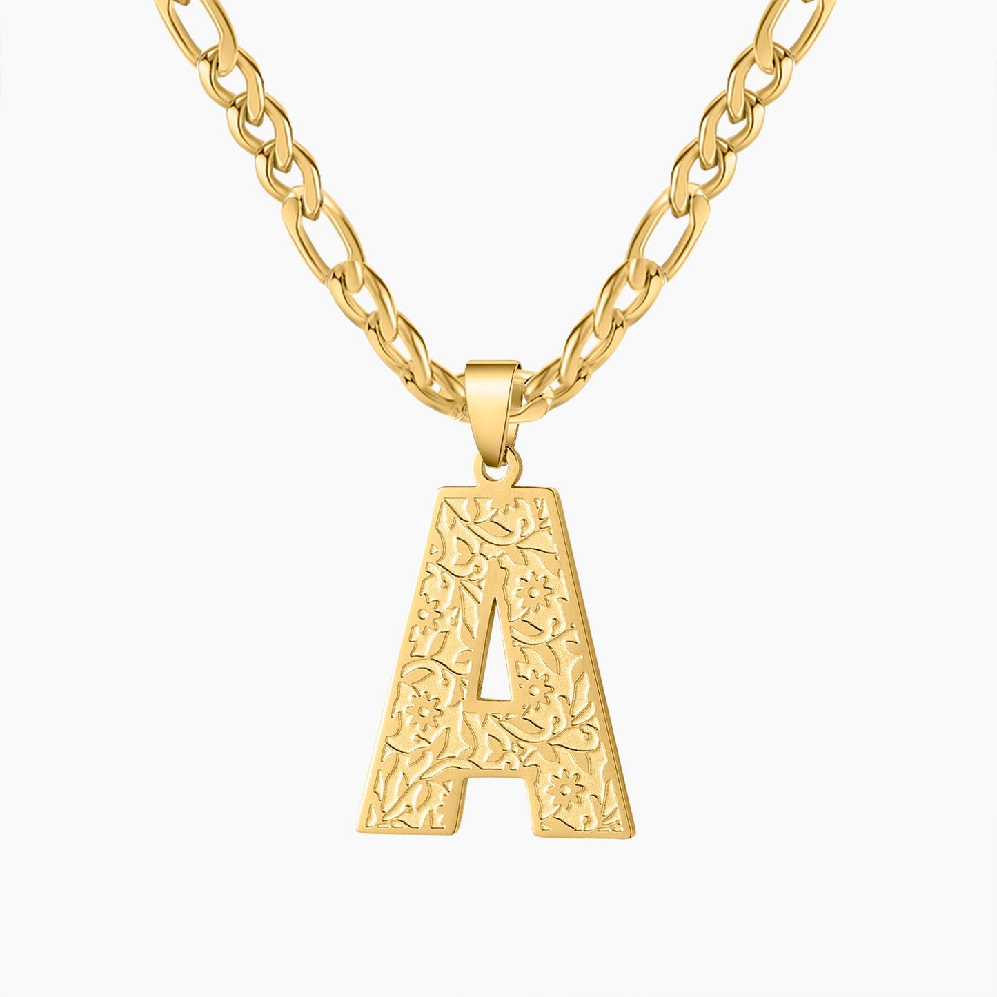 Flower Texture Initial Curb Chain Necklace