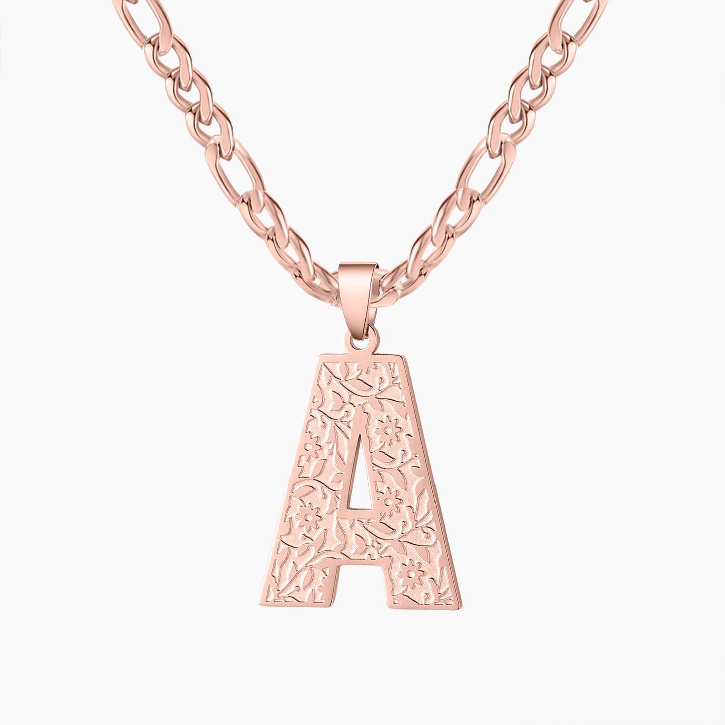 Flower Texture Initial Curb Chain Necklace