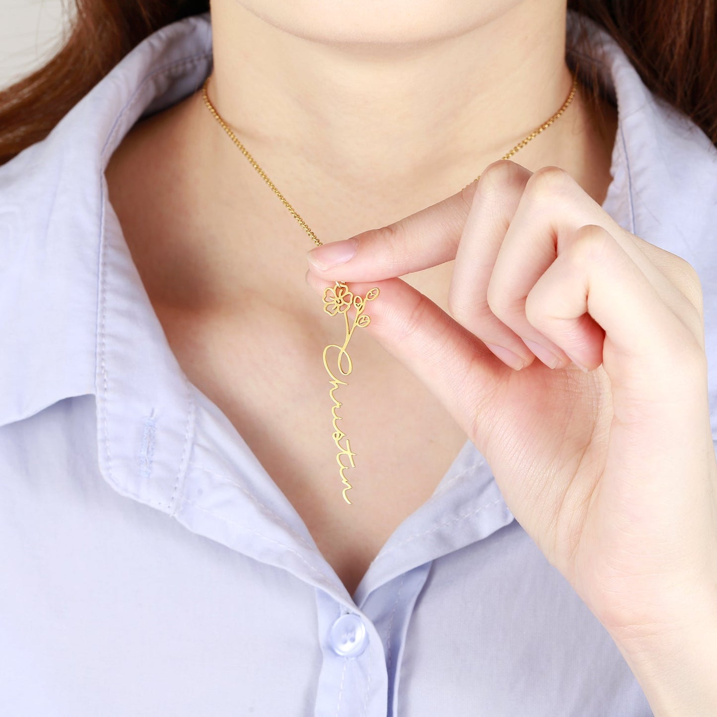 Birth Flower Name Necklace