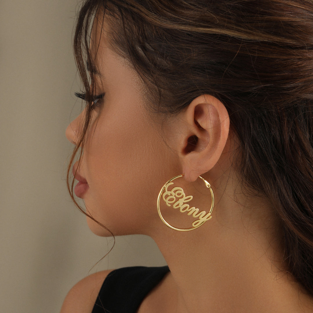 Script Name Hoop Earrings | Earrings by DORADO