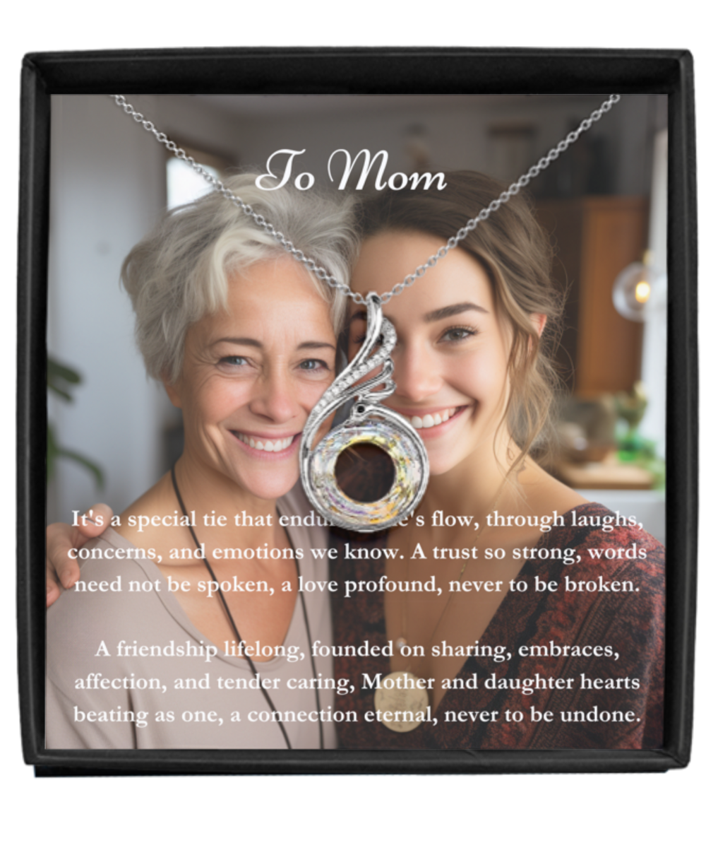 Carte de message de maman et fille et collier Phoenix montant