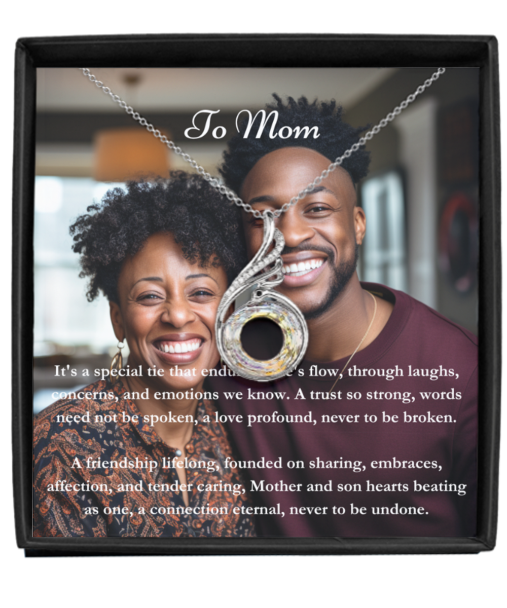 Mom & Son Message Card & Rising Phoenix  Necklace