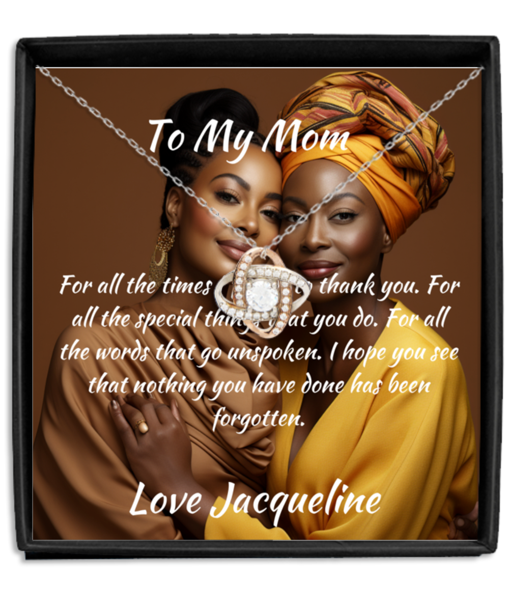 Gift for your mother, Mother & Daughter Message Card & Love Knot Necklace