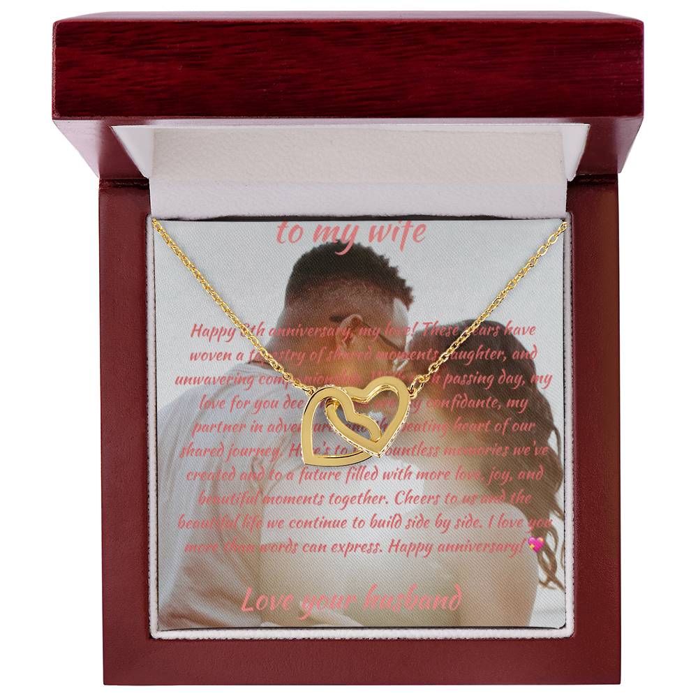 Anniversary Gift | Custom Message Card and Interlocking Hearts Necklace