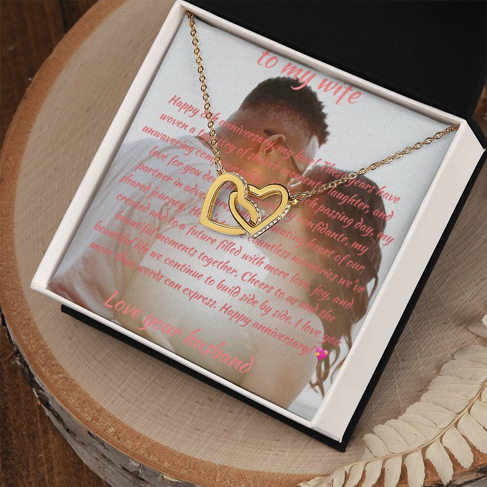 Anniversary Gift | Custom Message Card and Interlocking Hearts Necklace