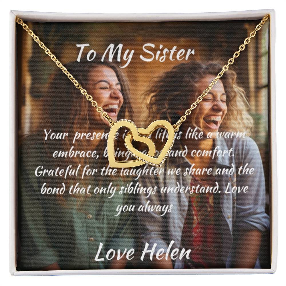 gift ideas for sister in law, Custom to my sister Message Card & Interlocking hearts Necklace 