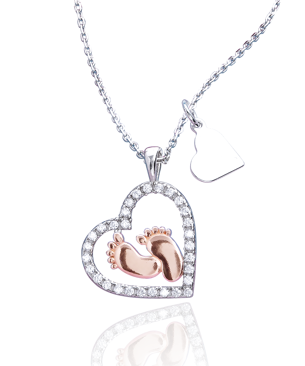 Cadeau voor nieuwe moeder, op maat gemaakt voor eerste Mothers Day Message Card & Baby Feet Heart Necklace