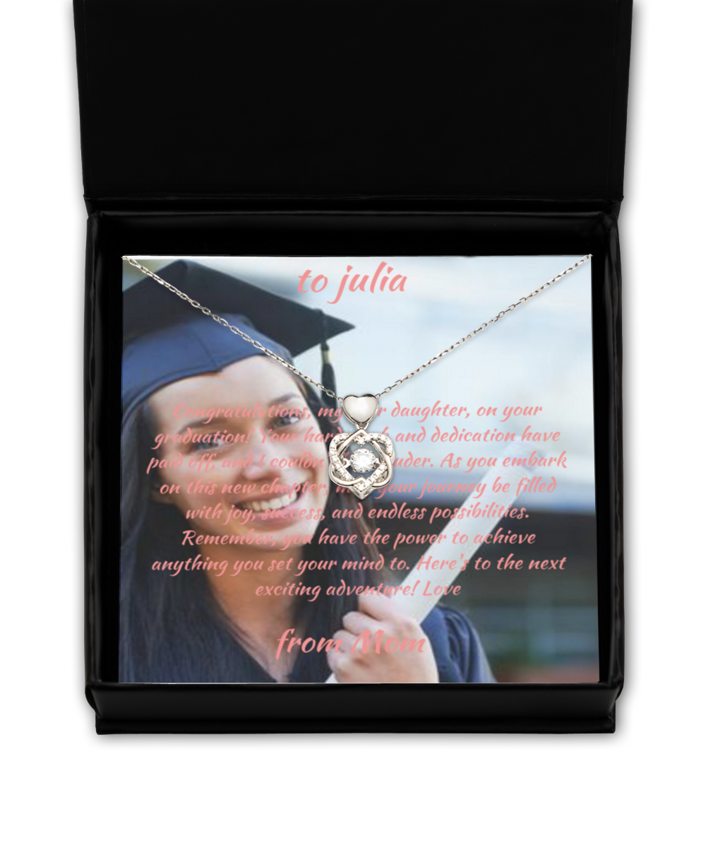 Cadeau de remise des diplômes pour elle | Carte de message personnalisée et collier de nœud coeur