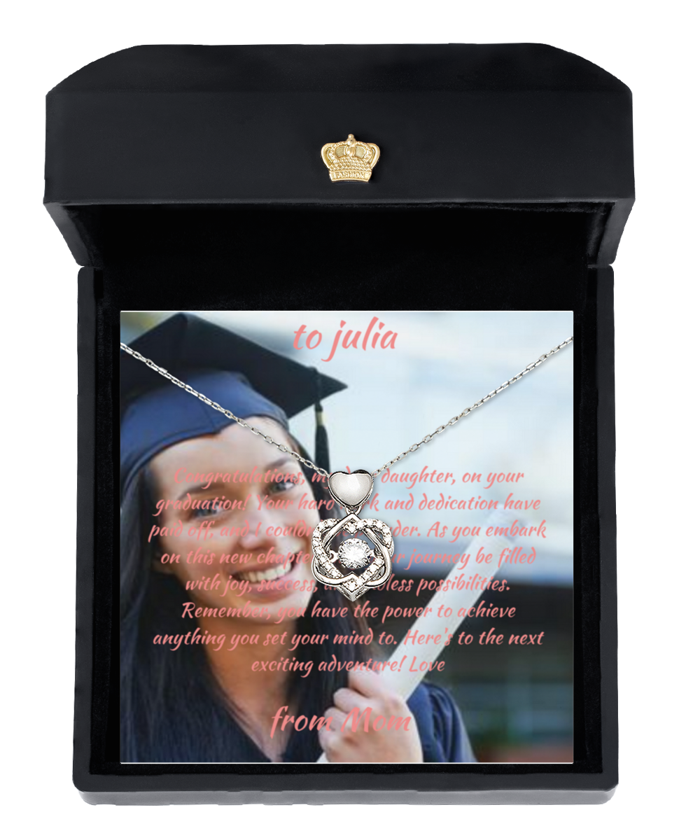 Cadeau de remise des diplômes pour elle | Carte de message personnalisée et collier de nœud coeur