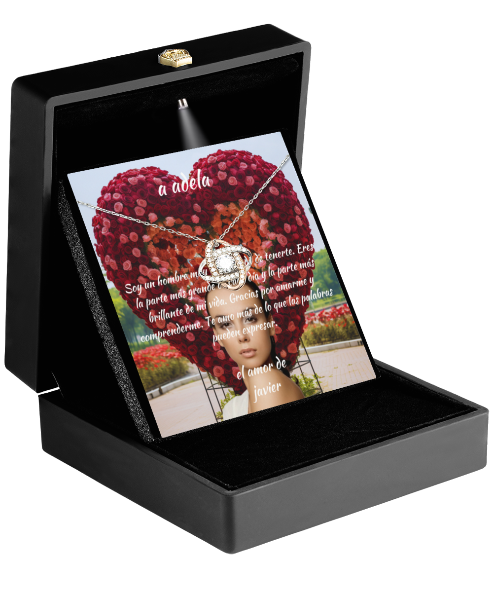 Ecclusive Valentines Love Knot Collier et carte de message personnalisée.