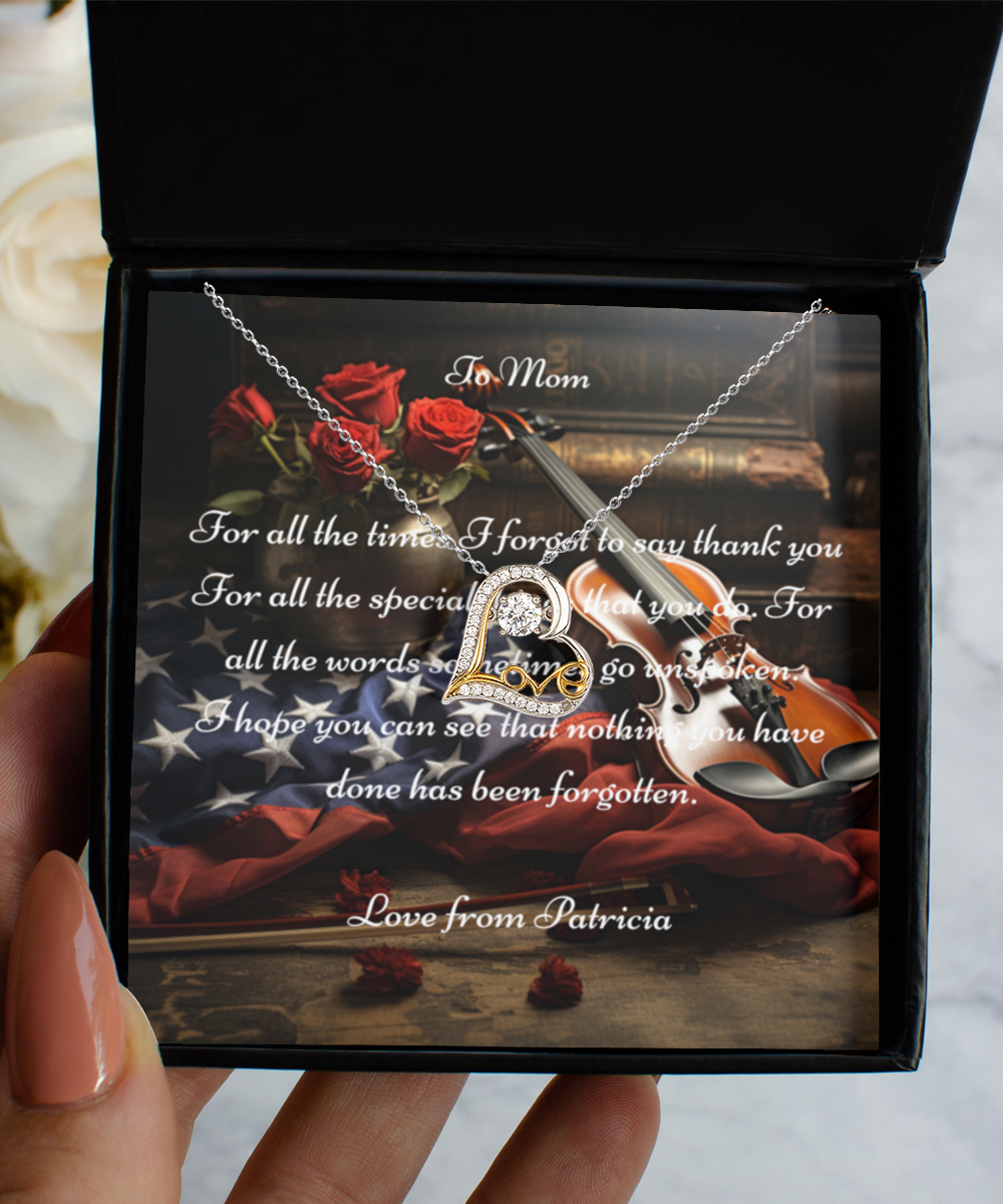 Carte de message de violon et de drapeau exclusive et collier d'amour dansant