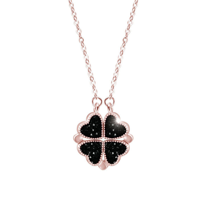 Four Leaf Clover Double Sided Magnetic Heart Necklace