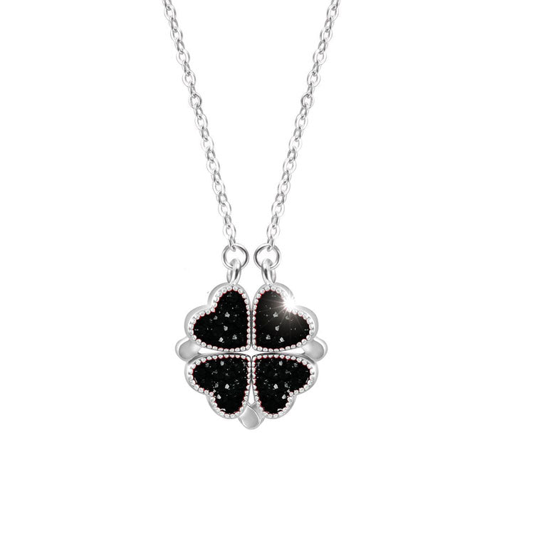 Four Leaf Clover Double Sided Magnetic Heart Necklace