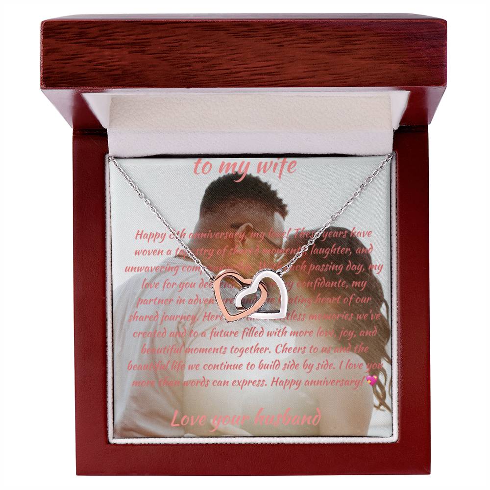 Anniversary Gift | Custom Message Card and Interlocking Hearts Necklace