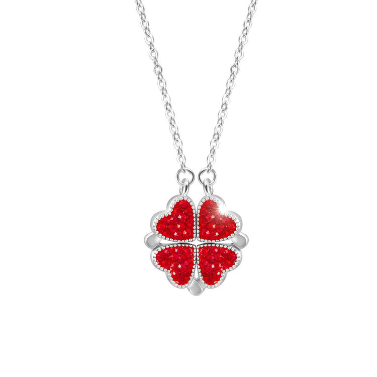 Four Leaf Clover Double Sided Magnetic Heart Necklace