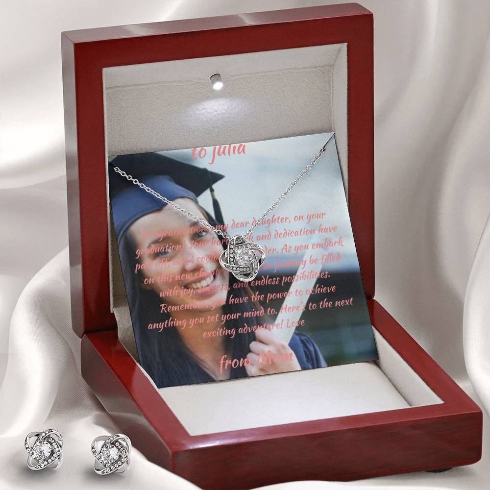 Graduation Gift For Daughter | Custom Message Card and Knot Necklace & Earrings Bundle