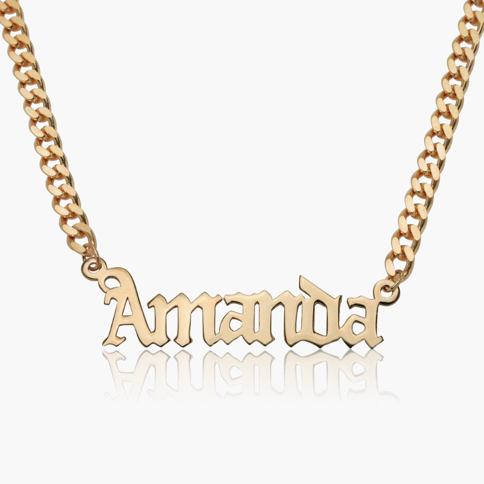 Kid's gotische naam ketting met Cubaanse ketting