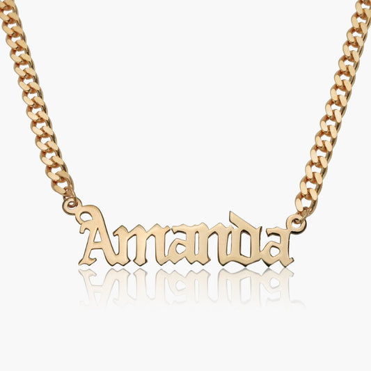 Kid's Gothic Name Necklace w/ Cuban Chain